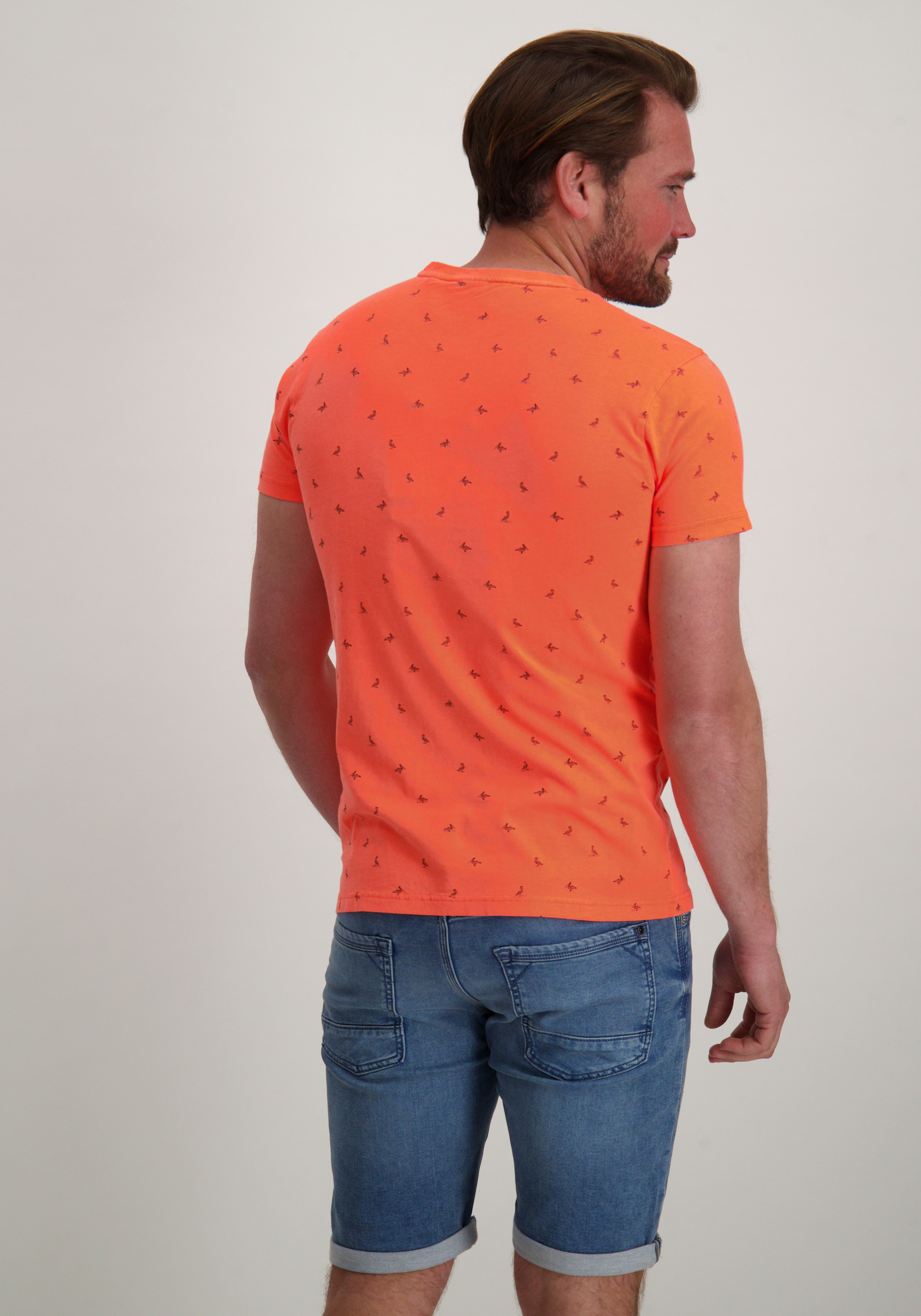 Petrol T-shirt met pelikaan print M-1050-TSR118 Koraal