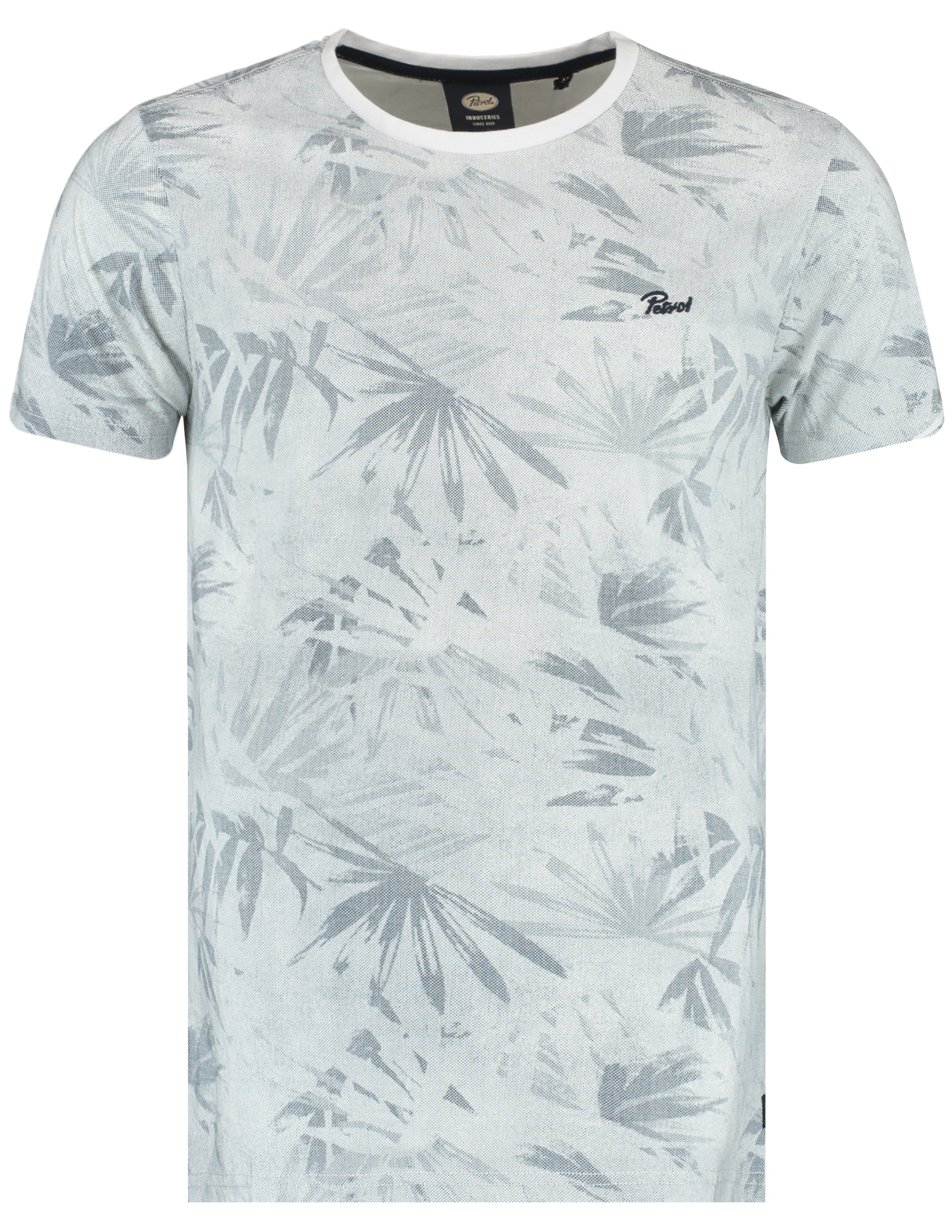 Petrol T-shirt met palm print M-1050-TSR161 Wit