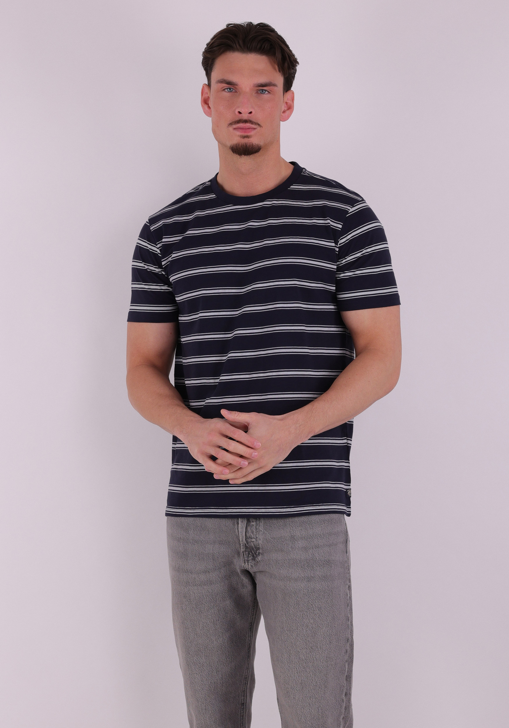 Petrol T-shirt gestreept M-1060-TSR120 Donker blauw