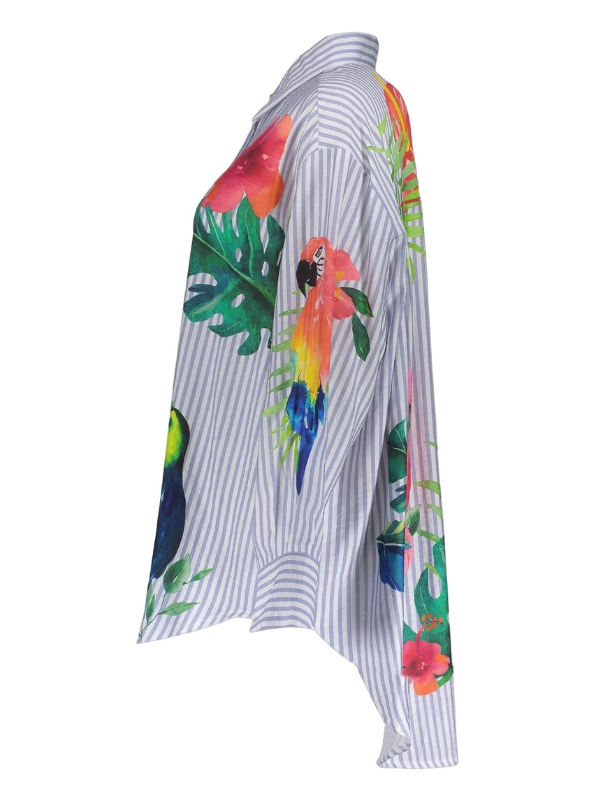 Geisha Blouse stripes & birds 63162-70 Licht blauw