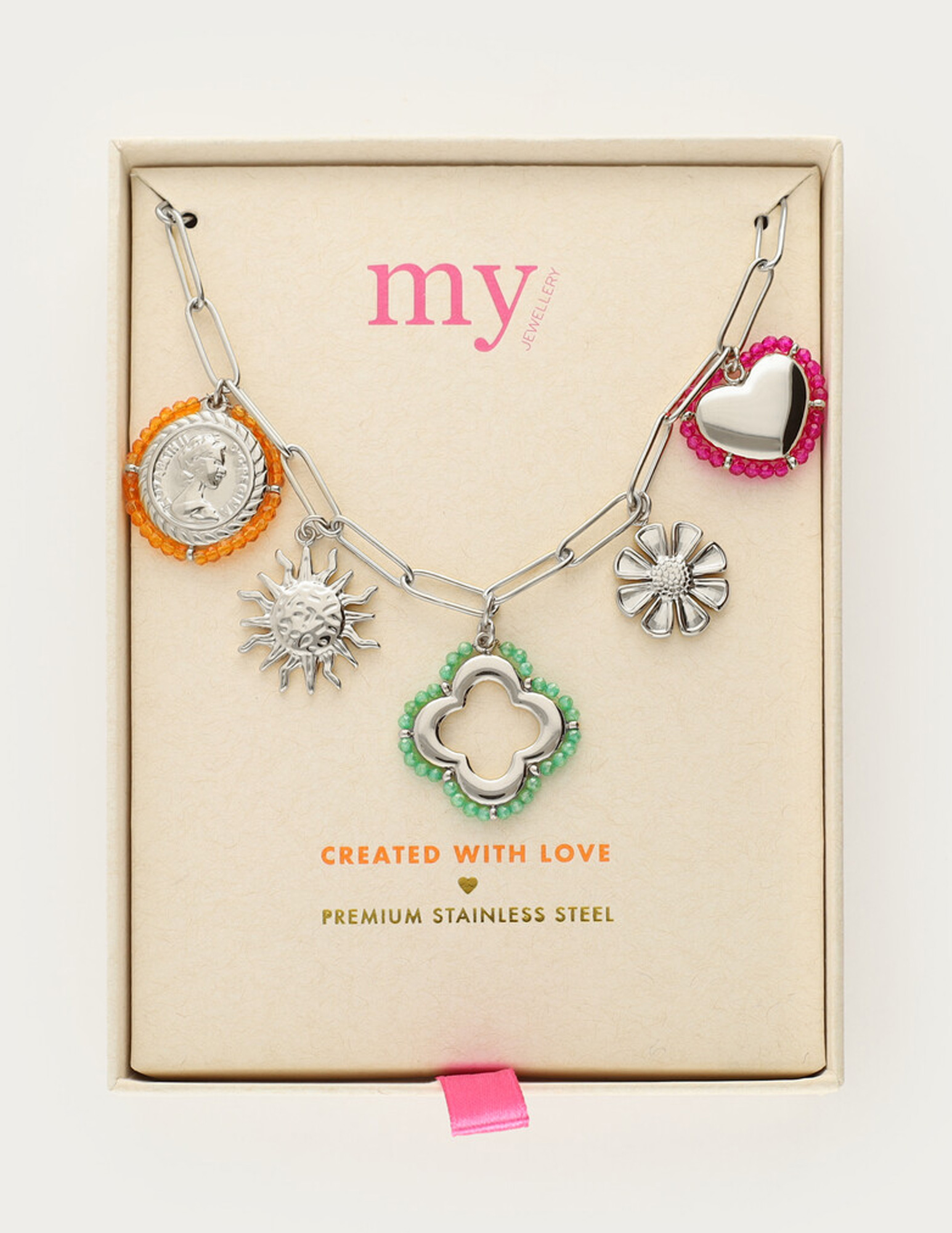 My Jewellery Sunrocks bedelketting met kralen MJ12617 Zilver