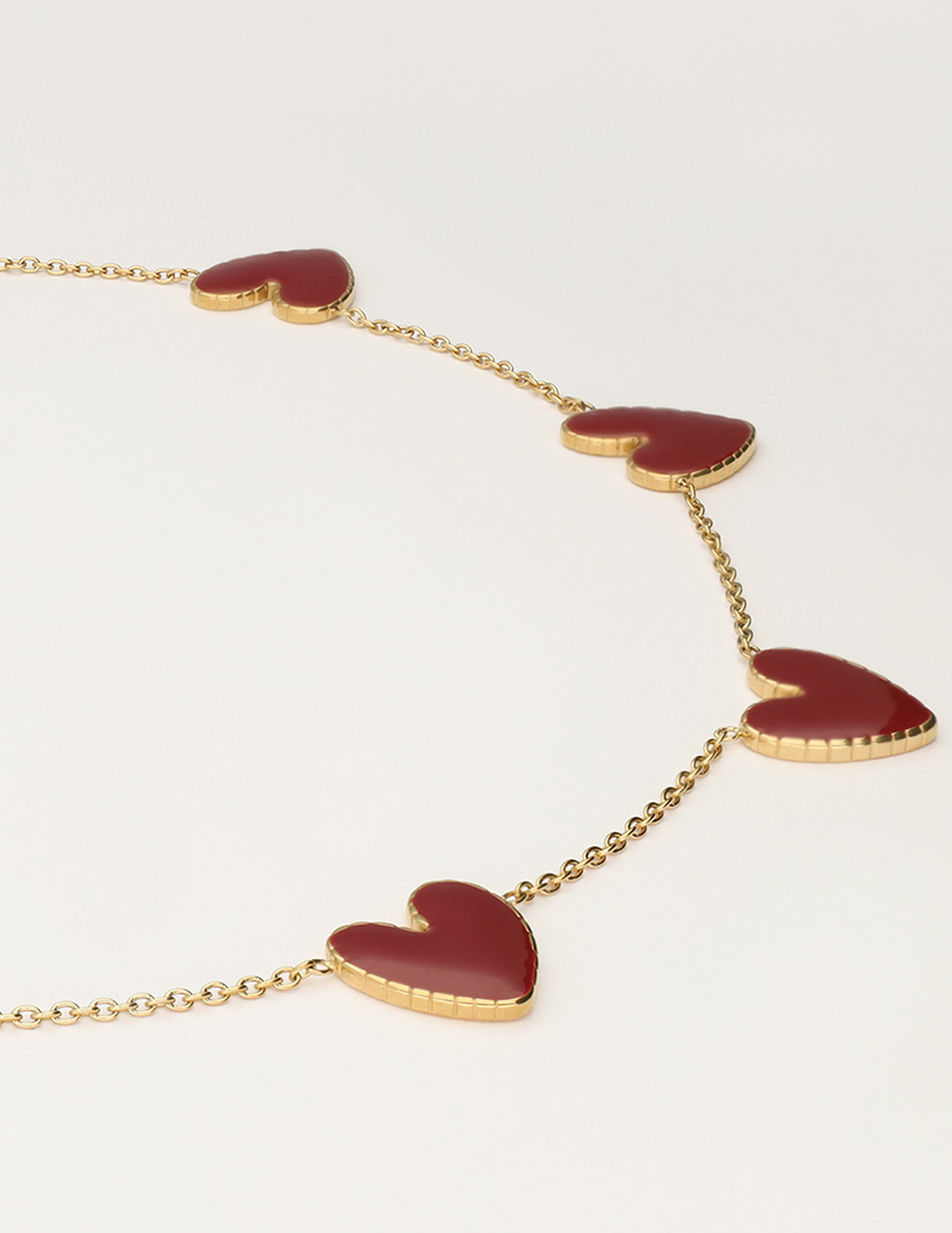 My Jewellery Ketting met burgundy hartjes MJ12613 Goud