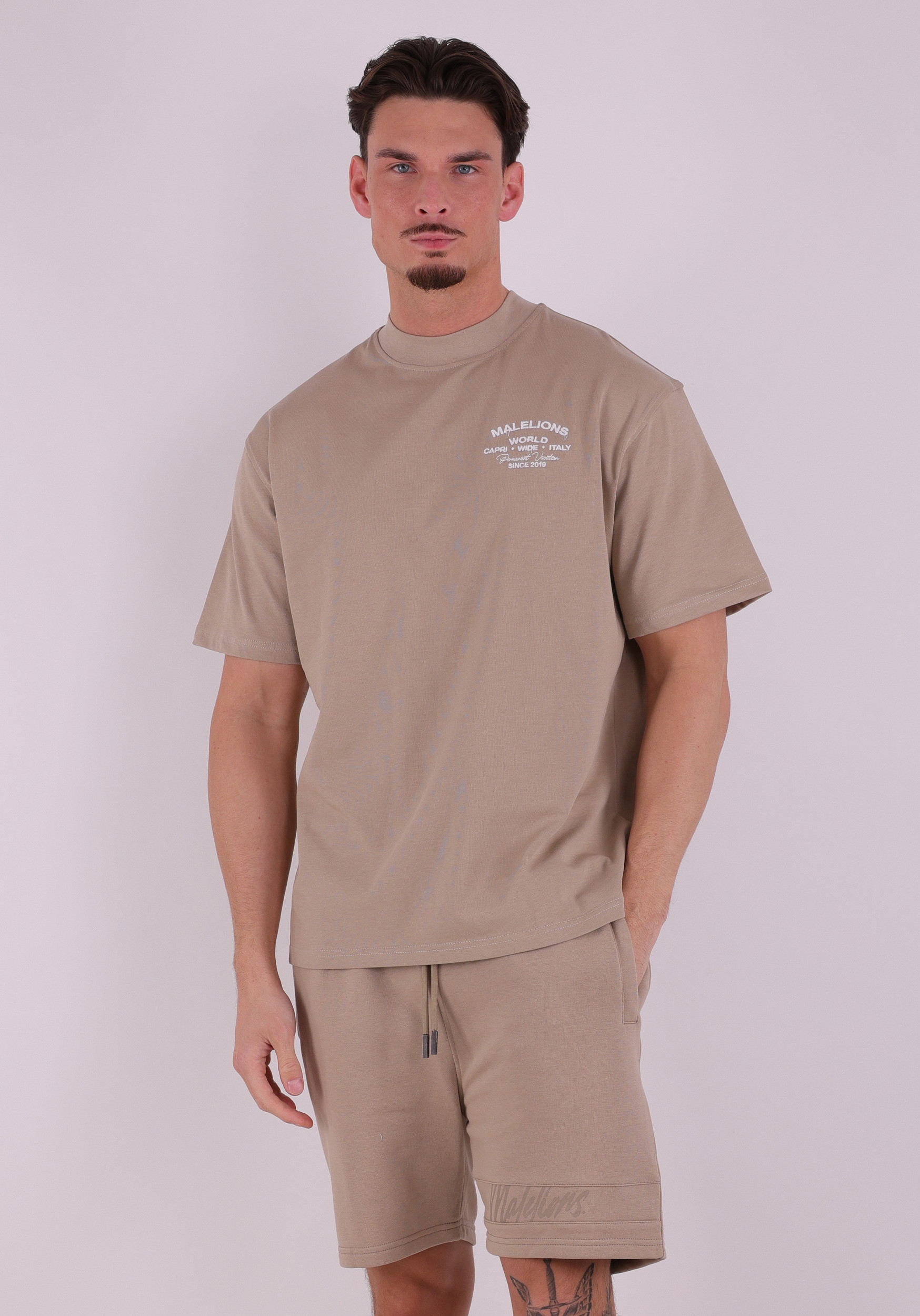 Malelions T-shirt Permanent Vacation MMB30026061 Licht bruin