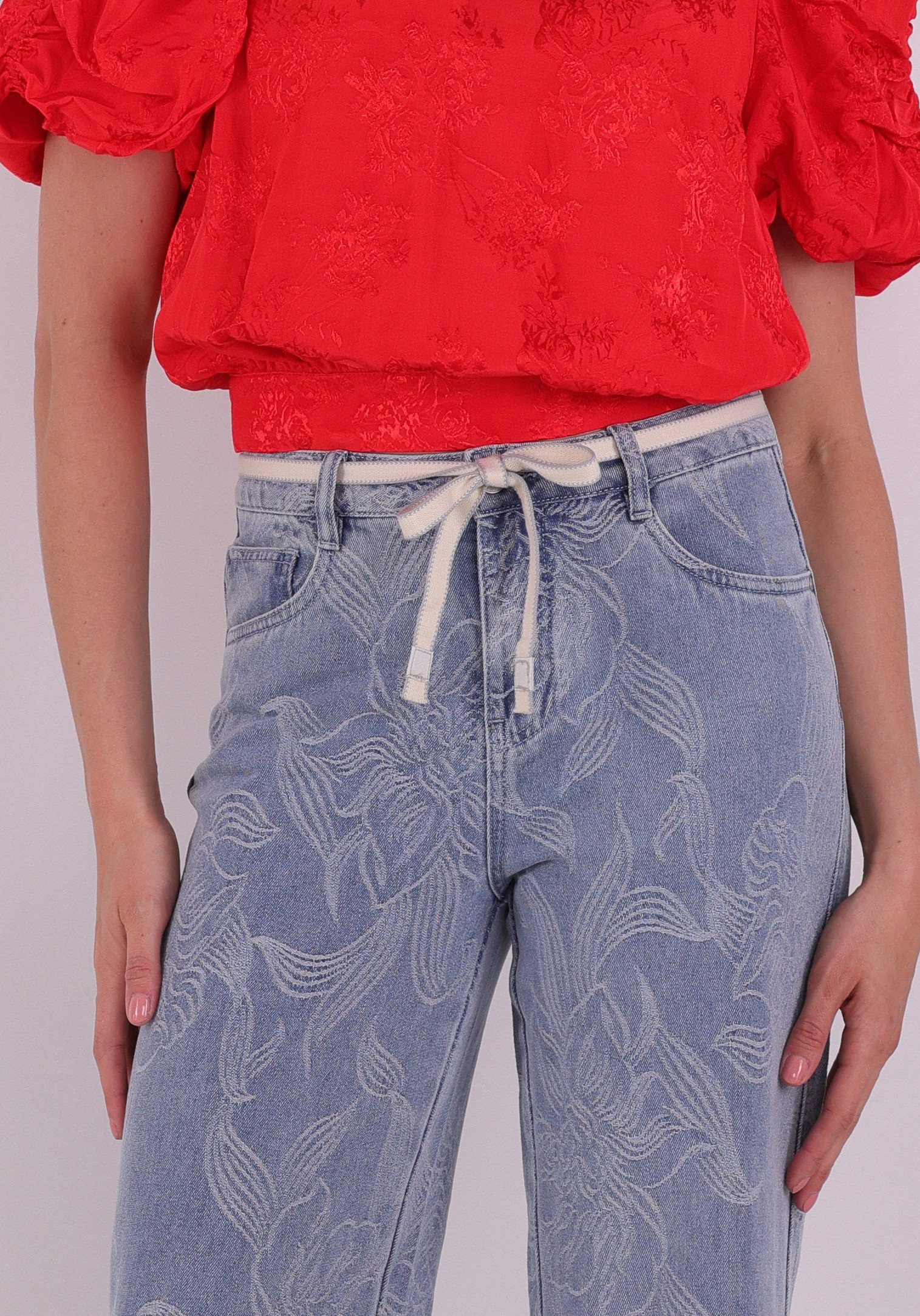 Geisha Jeans Jaquard flower 61005-10 Licht blauw