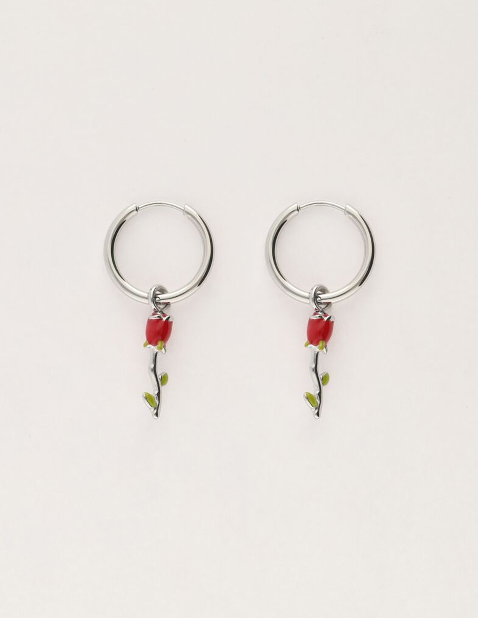 My Jewellery Vintage oorringen met rode roos MJ11624 Zilver