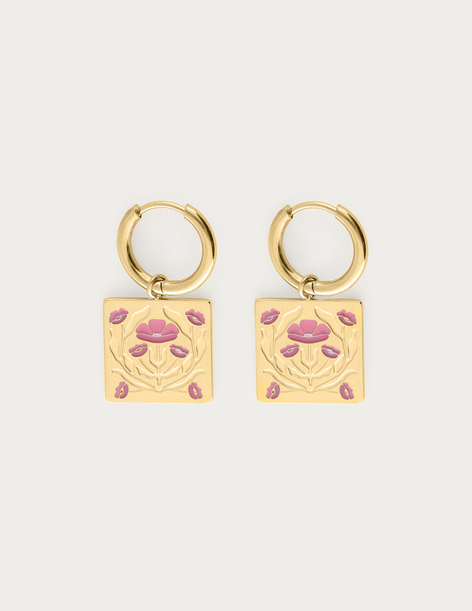 My Jewellery Botanical oorringen met roze bloemen MJ13860 Goud