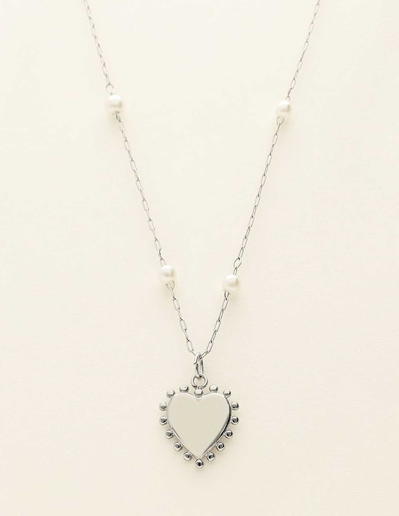 My Jewellery Ketting met hartjes bedel en parels MJ09228 Zilver