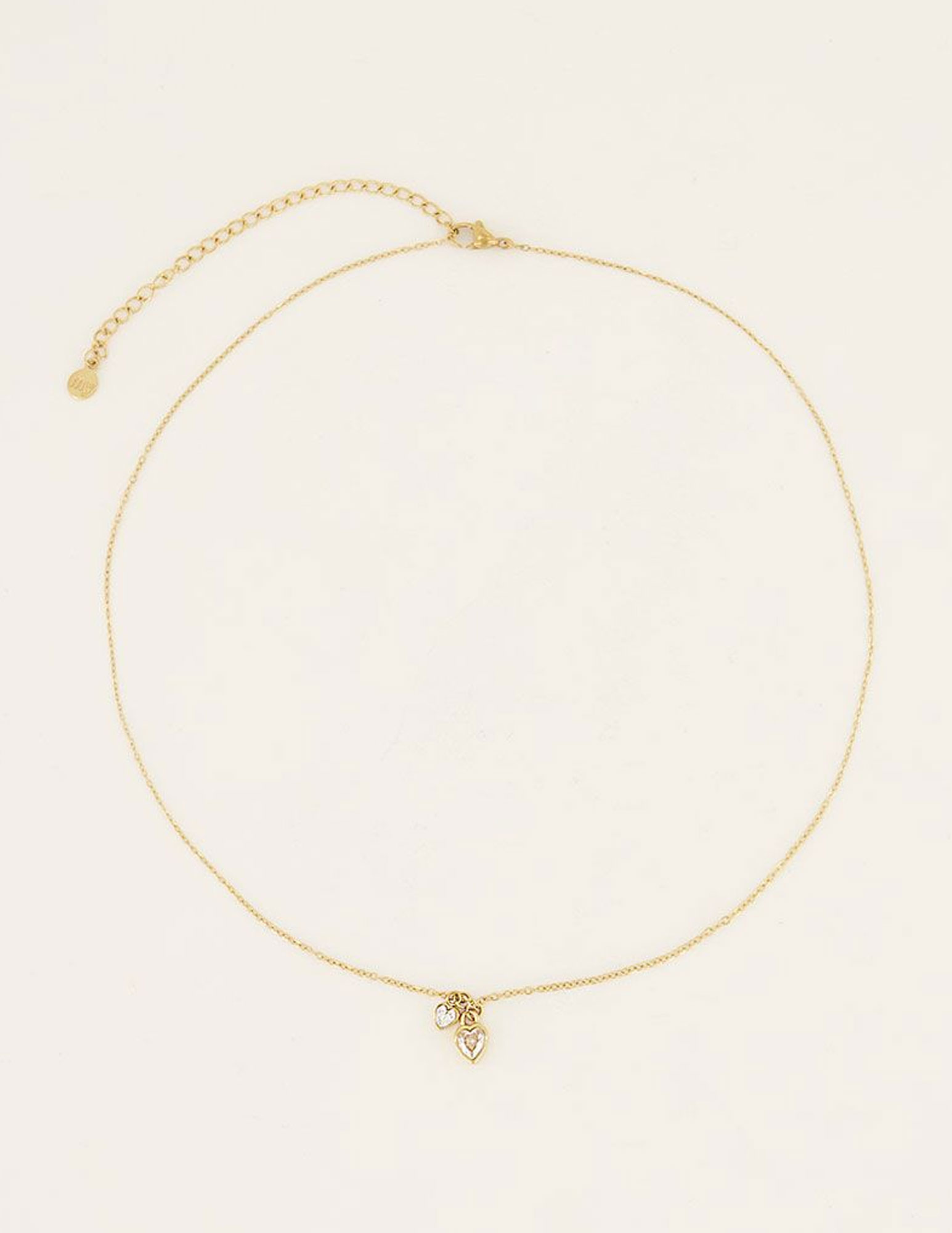 My Jewellery Ketting met twee strass hartjes MJ07080 Goud