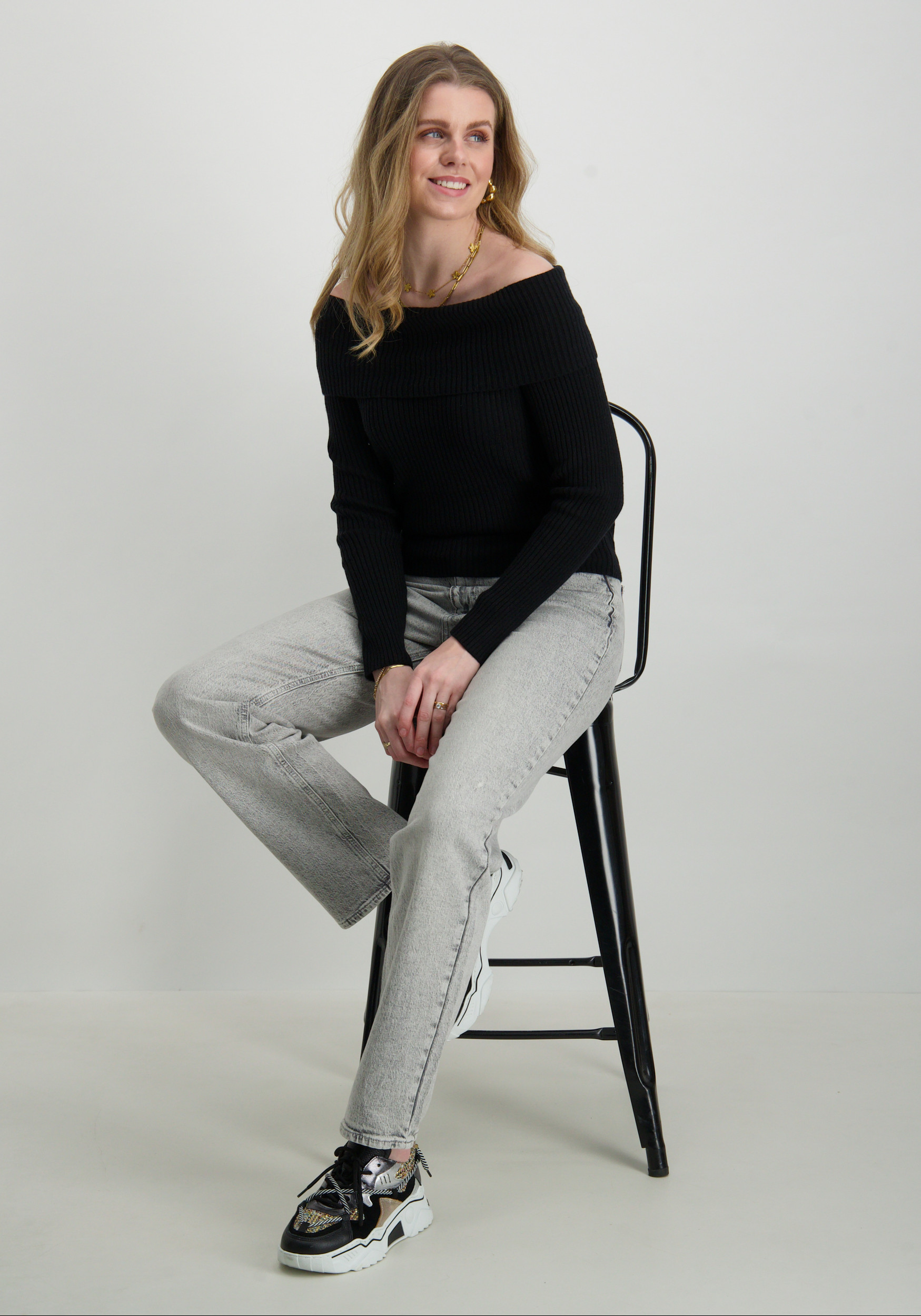 Only Trui Katia off shoulder 15311830 Zwart