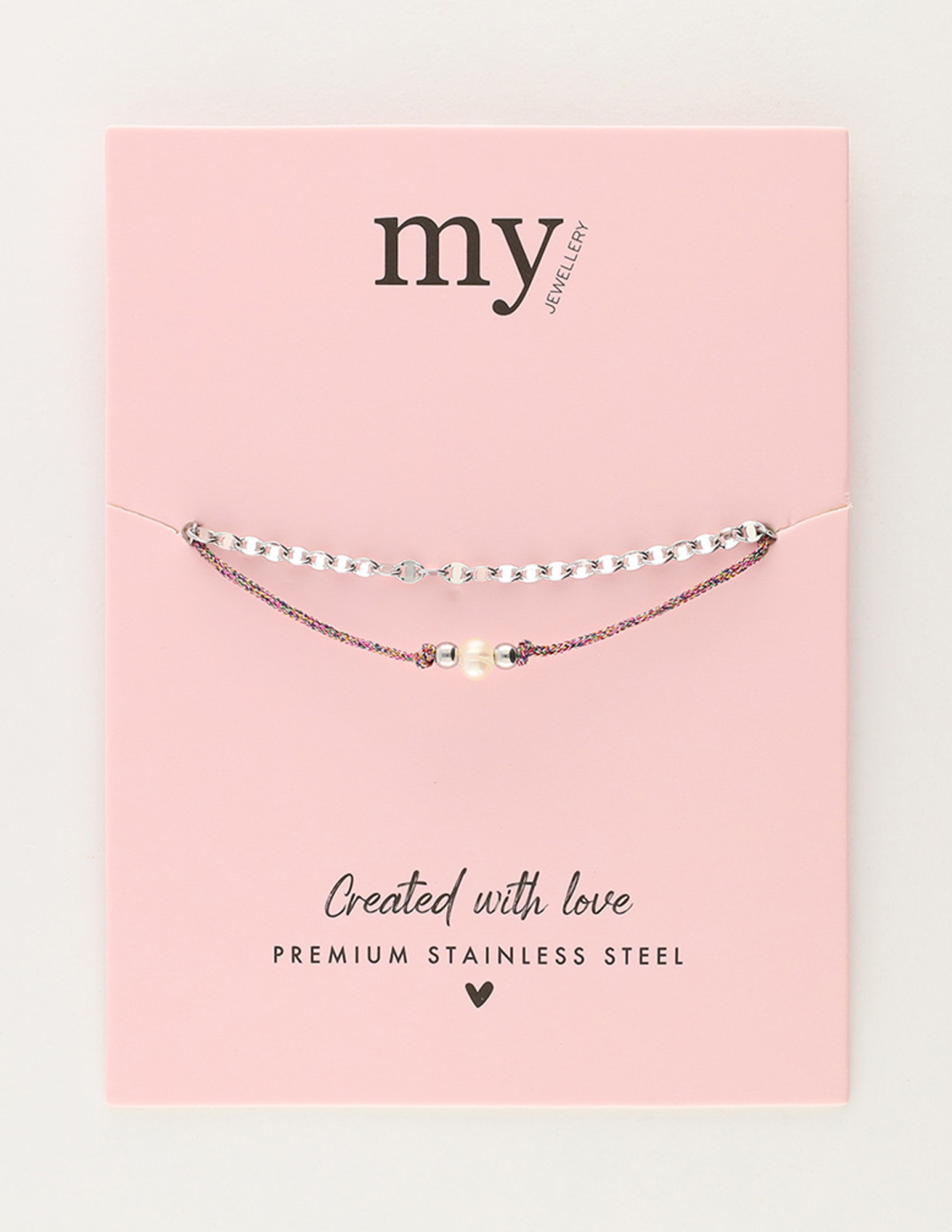 My Jewellery Armband met koord en parel MJ11628 Zilver