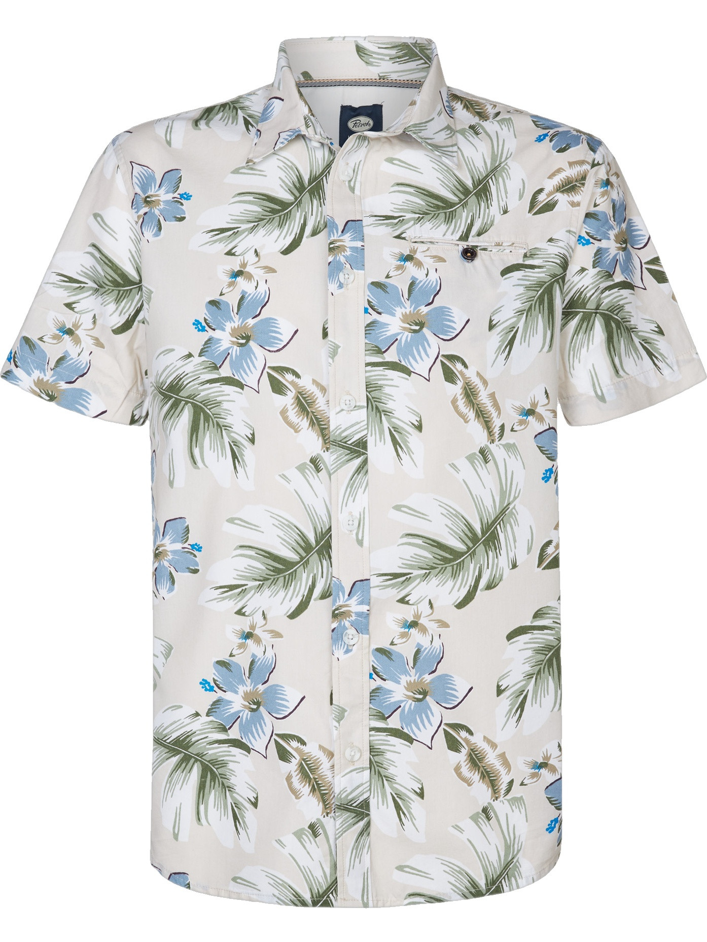 Petrol Overhemd met tropische print M-1050-SIS418 Beige